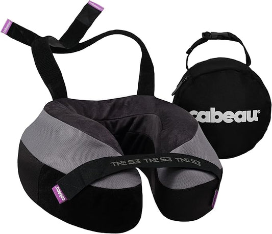 Cabeau Travel Neck Pillow for Airplanes - The Neck's Evolution TNE S3 - Supportive Memory Foam Design for Long Haul Flights with Attachable Seat Straps and 360 Support in Berlin Grey