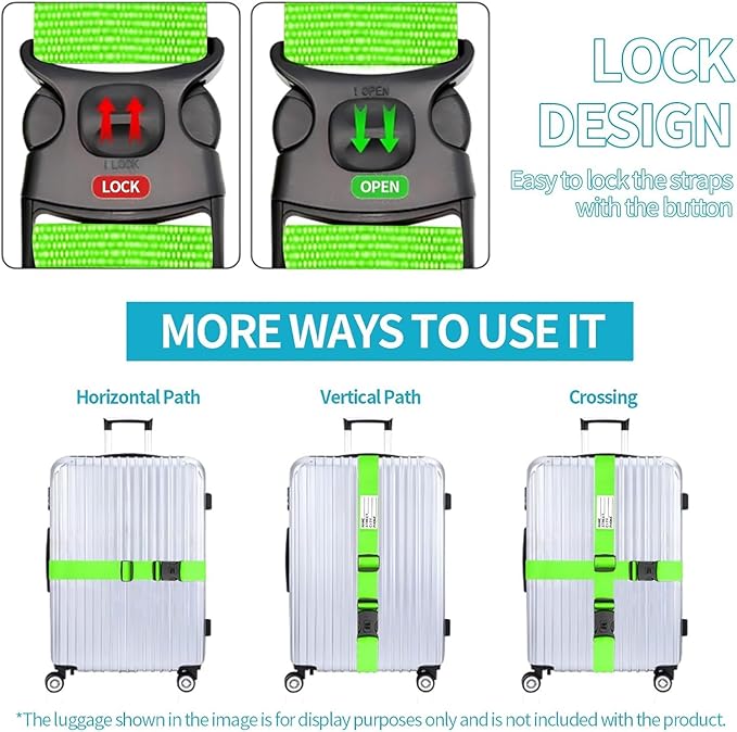 BILIONE Luggage Straps Adjustable Suitcase Belt, Lockable Against Accidental Opening, Easy to Identify Travel Accessories, Add a Bag Connector Holds Suitcase Together (4, Versatile Black)