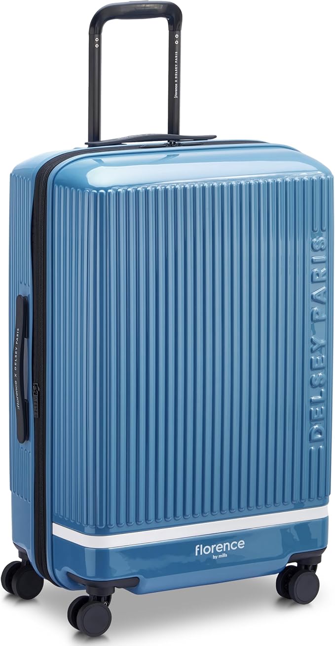 florence by mills Spin Me Away Hardside Expandable Luggage with Spinner Wheels, Zinc Blue, Checked-Medium 24 Inch