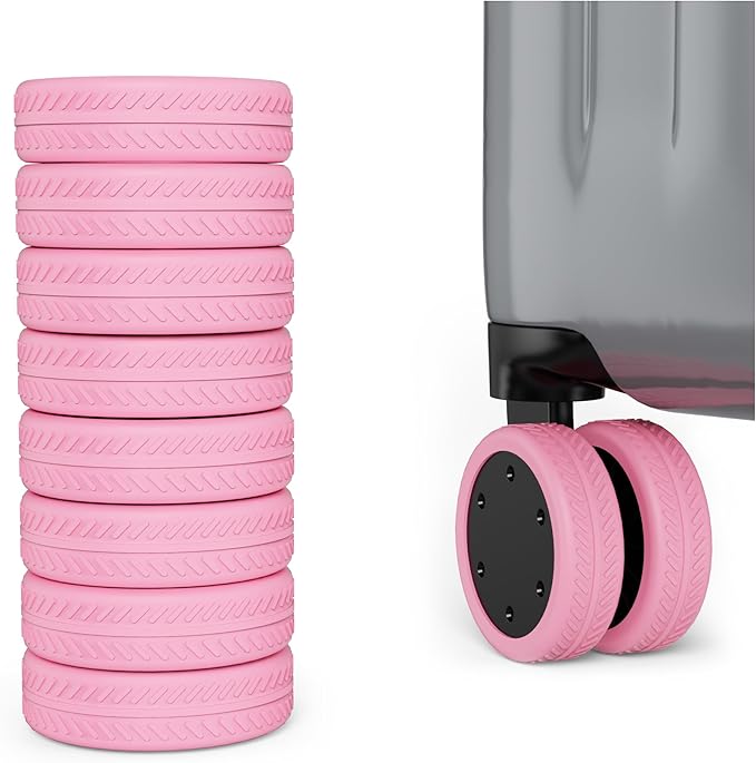 AWINNER 8 Pack Luggage Wheels Covers - Silicone Luggage Wheel Protector Covers for most 8 Spinner Wheel Suitcases or Office Chair Caster,Durable,Mute and Shock Absorption (Pink)