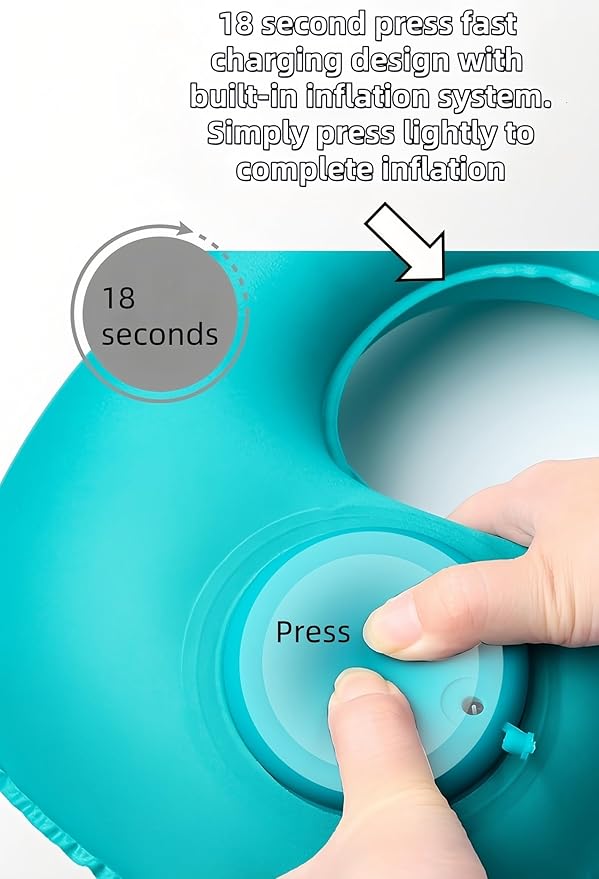 18-30s Quick Inflate /Deflate Neck Pillow for Travel - Adjustable Cervical Support with Dual Buckles, Breathable Milk Silk, Compact Portable Design Breathable Milk Silk ,Turquoise,15.7x11 inches