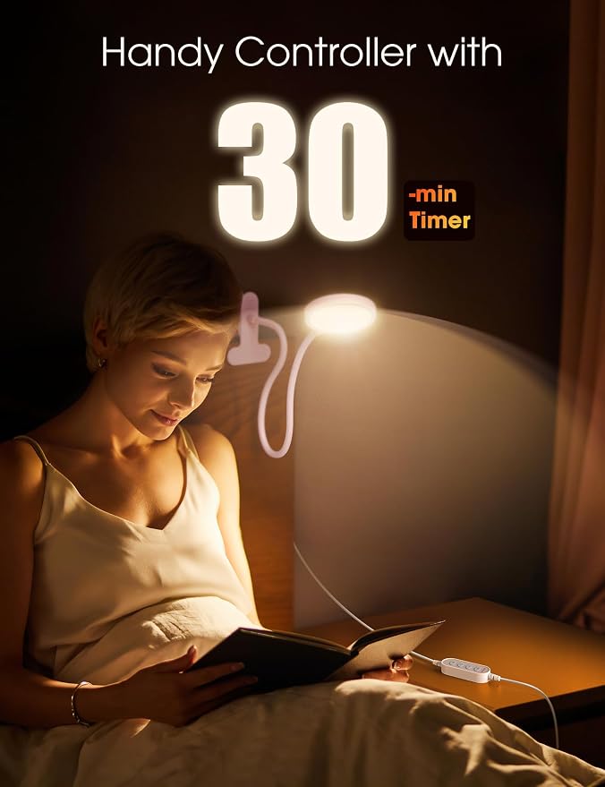 LiFMIRA Desk Lamp Clip on Light 8W 66 LED Reading Light for Bed Pink | 5 Colors 10 Dimming Levels, Eye Caring Metal Reading Lamp, Clip lamp for Bed Headboard Home Office