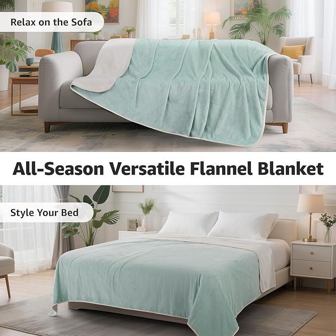 LOOBANI Waterproof Blanket for Bed: Reversible Soft Flannel King Size Bed Blanket 85" x 108", Waterproof Dog Blankets for Large Dogs, Spill-Proof Cover for Furniture Protection, Movie Time, Green