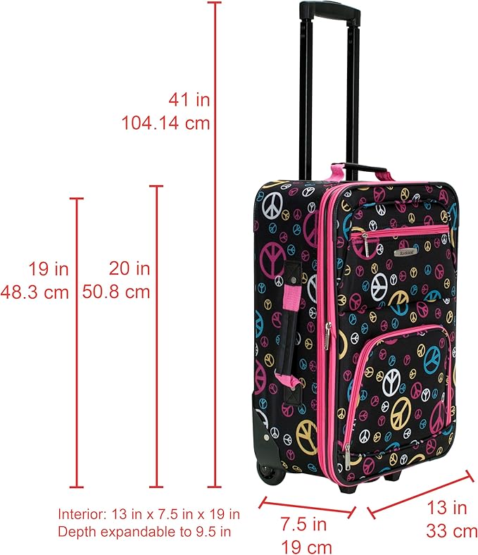 Rockland Fashion Softside Upright Luggage Set,Expandable, Wheel, Telescopic Handle, Peace, 2-Piece (14/19)
