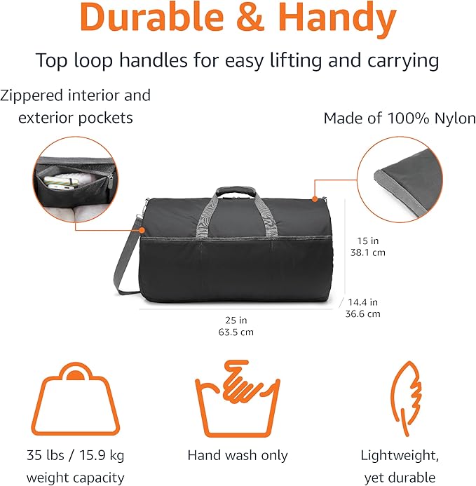Amazon Essentials Lightweight Duffel Bag, 25 Inches, Black (Previously Amazon Basics)