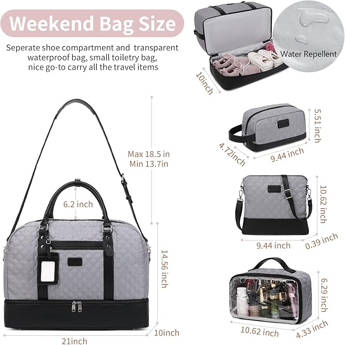 Wogarl Weekender Bags for Women Large Overnight Bag Weekend Travel Duffel Bag Carry on Shoulder with Shoe Compartment Toiletry Bag for Travel Business Gym
