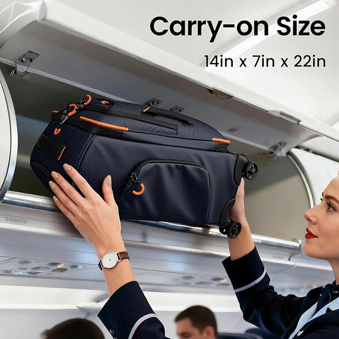 22" Luggage, Softside Suitcase w/Double Spinner Wheels, Waterproof,Lightweight Rolling Suitcases for Men/Women（Blue,22in）