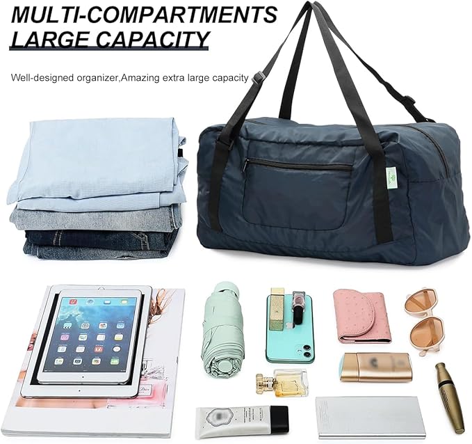 HOLYLUCK Foldable Travel Duffel Bag For Women & Men Luggage Great for Gym (Navy Blue)