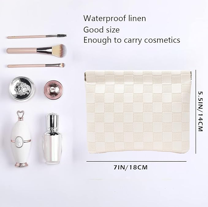 Leather Pocket Cosmetic Bag for Purse,Coin Purse Lipstick Cosmetic Accessories Organizer, Travel Kit Storage Pouch,Waterproof Portable No Zipper Self-closing Small Makeup Pouch for Women