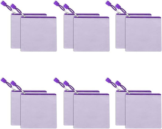 12 Pack DIY Craft Cotton Canvas Bag, Multi-Purpose Cosmetic Bag Makeup Pouches with Zipper Travel Toiletry Bag (XS, Purple)