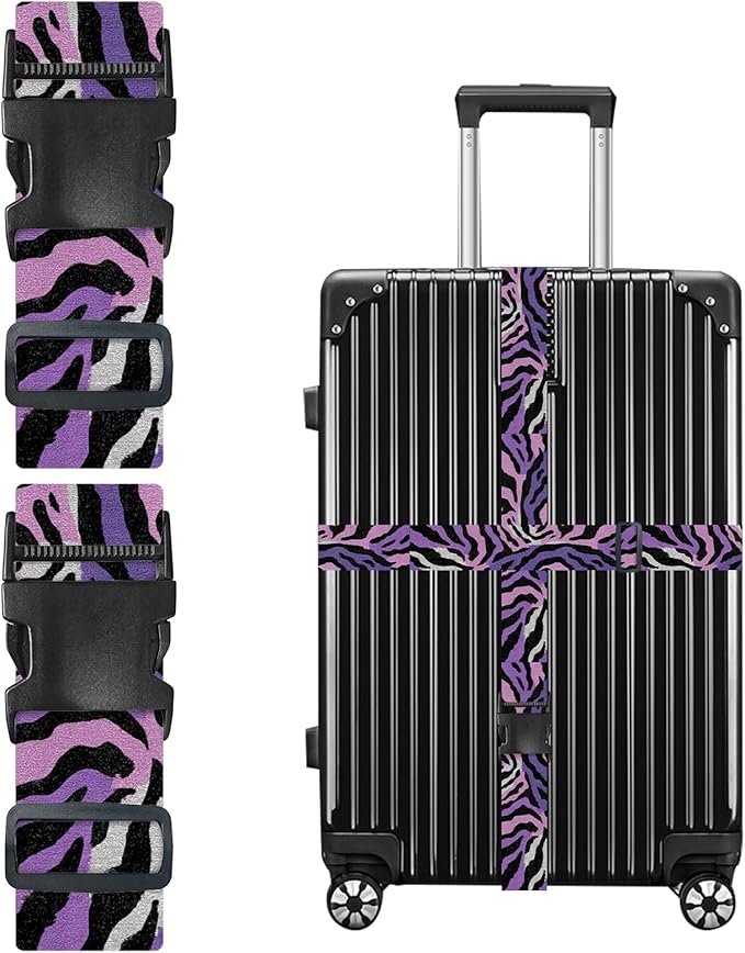 Nuxovilar Luggage Straps of 2 Set Purple Pink Black Zebra Pattern, 1.96x90.5 inches - Luggage Straps for Suitcases, Good for Adventure Trips, Outdoor Travel, Casual Use