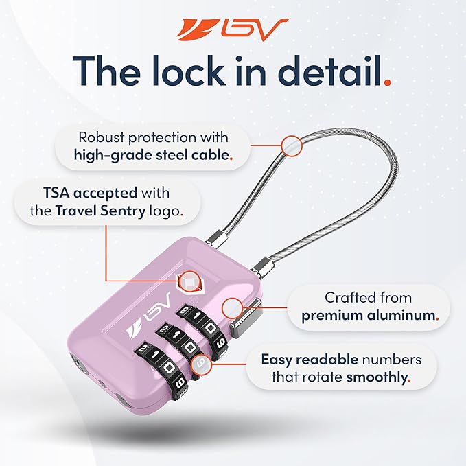 TSA Accepted Luggage Travel Lock, Set-Your-Own Combination Lock for School Gym Locker, Luggage Suitcase Baggage Locks, Filing Cabinets, Toolbox, Case (Purple, 2 Pack)