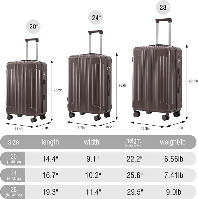Merax 3 pcs/set in ABS Spinner Wheel Luggage Set, Carry on Suitcase