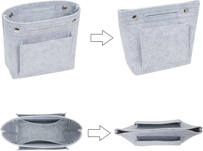 Vercord Mini Slim Small Felt Purse Organizer Insert Inside Handbag Tote Pocketbook for Women Light Grey