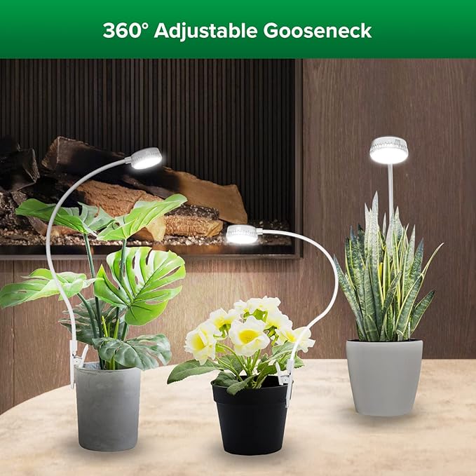 SANSI Grow Lights for Indoor Plants, Pot Clip-On Plant Light, 4-Pack | ETL Listed, 4-Level Dimmable, Auto On Off 3 6 12 Hrs Timer, Small Plants, Garden White, 5V USB Powered