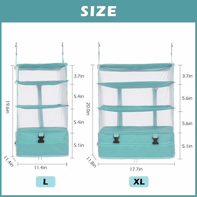 Surblue Hanging Closet Storage Bag Collapsible 3-Shelf Washable Oxford Fabric with 2 Hooks (XL 17.71 * 11.81 * 20in,Aqua Blue)