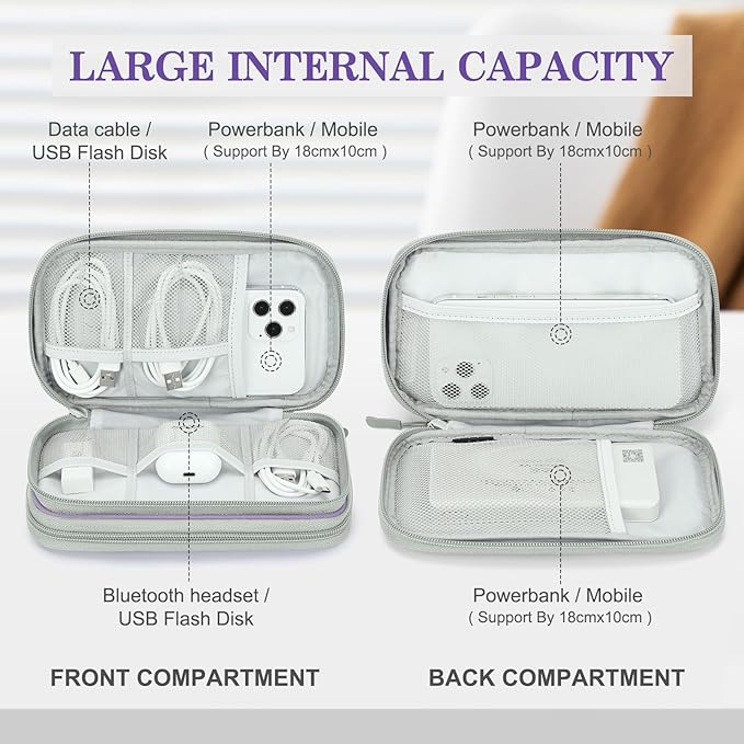 FYY Electronic Organizer, Travel Cable Organizer Bag Pouch Electronic Accessories Carry Case Portable Waterproof Double Layers Storage Bag for Cable, Charger, Phone, Medium Size, Light Purple