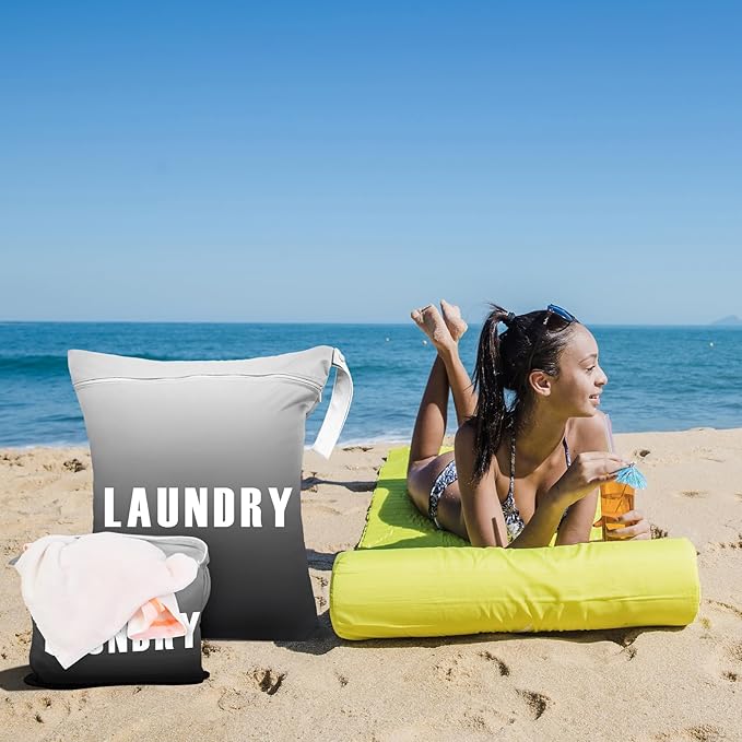 2 Pcs Large Travel Laundry Bag - Waterproof Wet Dry Washable for Dirty Clothes, Bathing Suit, Workout, Gym, Swimming, Yoga (Grey+Black)