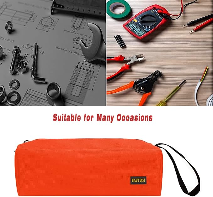 FASTECH 1-Pack Zipper Utility Tool Bag, Small Zipper Bags/Multi-purpose Tool Pouch Tote Bags Storage Organizer for Screwdrivers, Pliers, Nut Drivers Gifts to Men/Women. (Orange)