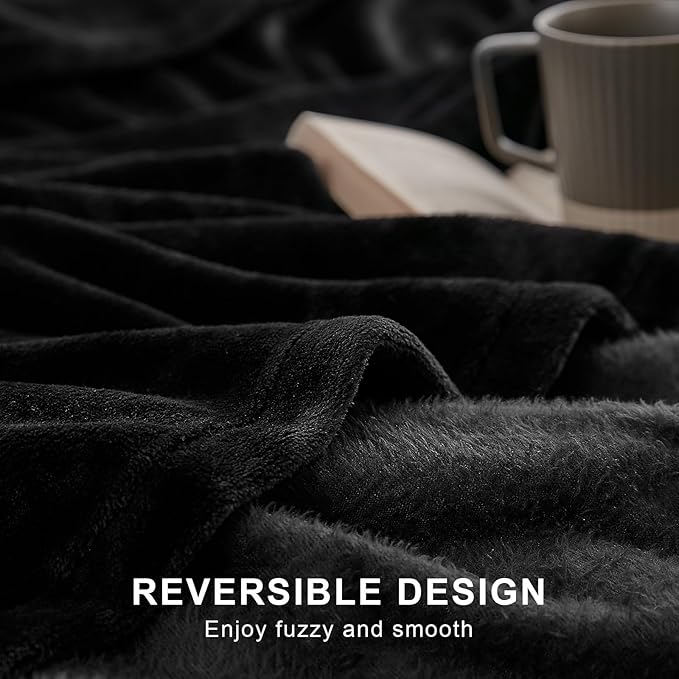 Hansleep Fleece Black Twin Blanket, Super Soft Flannel Fuzzy Plush Cozy Blanket for All Seasons, Black, Twin 60x80 Inches