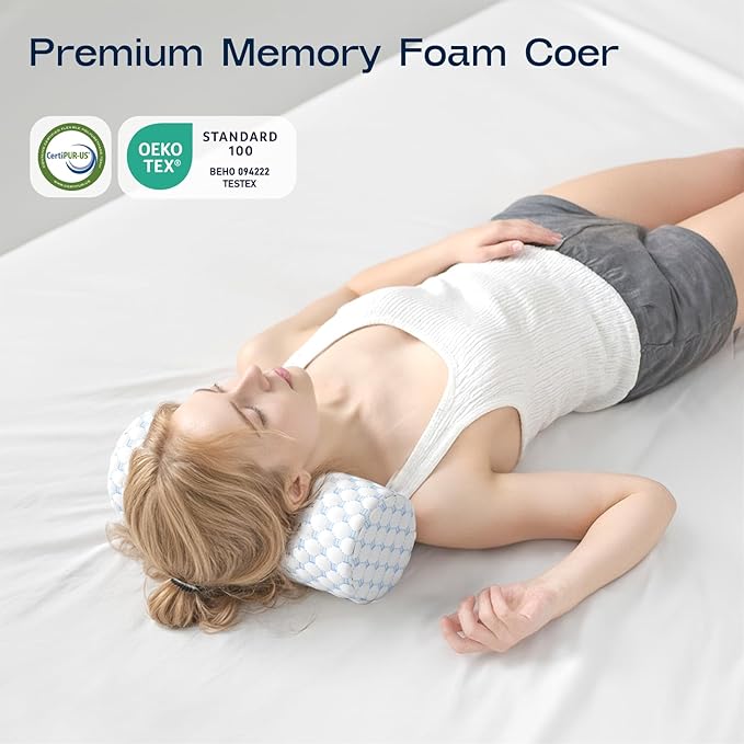 Neck Roll Pillow for Neck Pain Relief - Memory Foam Neck Support Pillow for Bed | Round Neck Pillow for Sleeping, 15.7 * 6 * 6 inch (Cool-Blue)