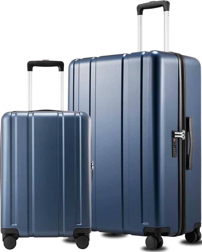 LUGGEX 2-Piece Luggage Set (20+28 Inch), 100% PC Hard Shell Suitcases with 360° Spinner Wheels & TSA Locks, Airline Approved Carry-On & Checked Baggage (EX-Core, Blue, 2 Piece Sets)