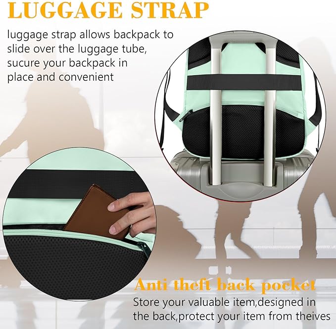 MATEIN Travel Laptop Backpack, 15.6 Inch Computer Backpack, Slim Lightweight Fashion Water Resistant Womens Traveling Backpack Casual Daypack for College Office, Mint Green