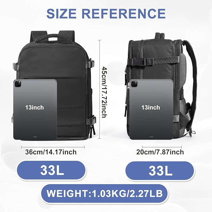 coowoz Large Travel Backpack Carry On for Women Man Black Waterproof Gym Backpacks with Laptop Compartment Mochila de Viaje Teacher Personal Item Backpack Rucksack Airplane Accessories Must Haves