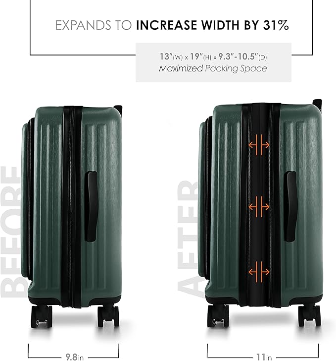 22 Inch Carry On Luggage 22x14x9 Airline Approved, Small Carry On Suitcase, Hard-shell Carry-on Luggage with Wheels, Durable Expandable Emerald Green Luggage Carry-On with Cosmetic Case