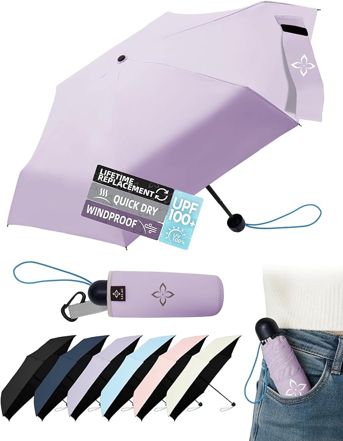 Mini Travel Umbrella for Rain - 43" Large Coverage Small Compact Umbrella, Reinforced Strong Frame, Lightweight Portable Parasol with UPF 100+ UV Protection, Gifts for Adults, Seniors & Students