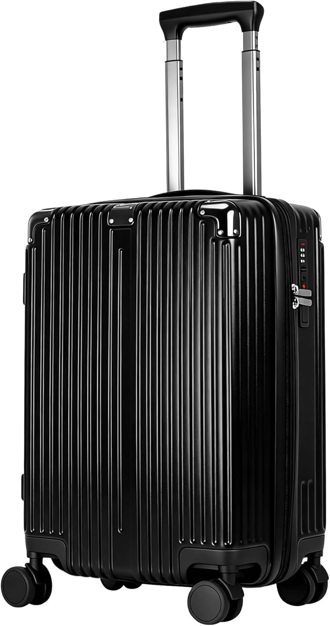 20 Inch Carry On Luggage with Spinner Wheels,PC Expandable Hard Shell Suitcase with USB Port,Lightweight Travel Luggage Airline Approved for Men Women (Black)