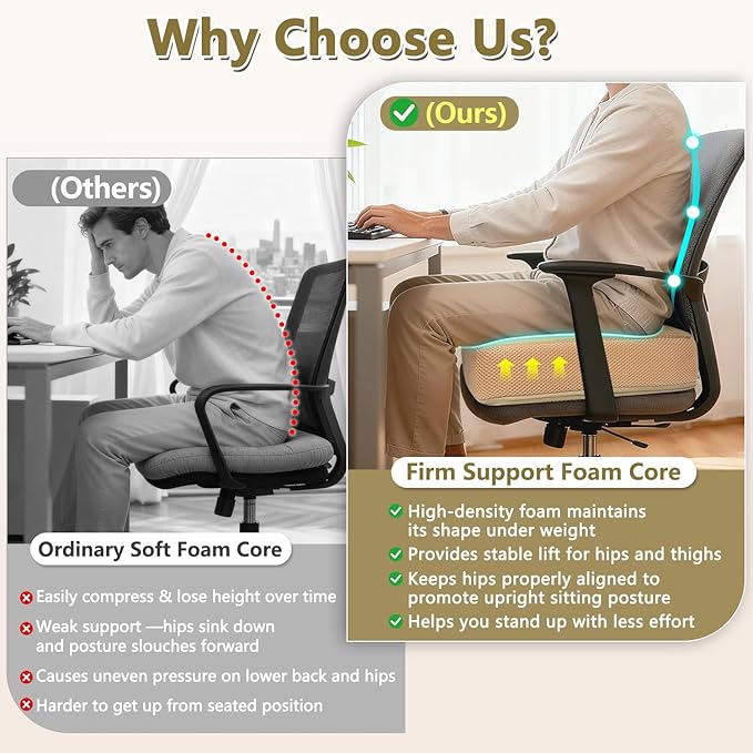 Extra Thick Chair Cushion, Adult Booster Seat Cushion, Easy Rise for Elderly, Office Chair Booster Seat Elevation Pillow Extra Firm Riser Supportive Lift Cushion with Carry Handle