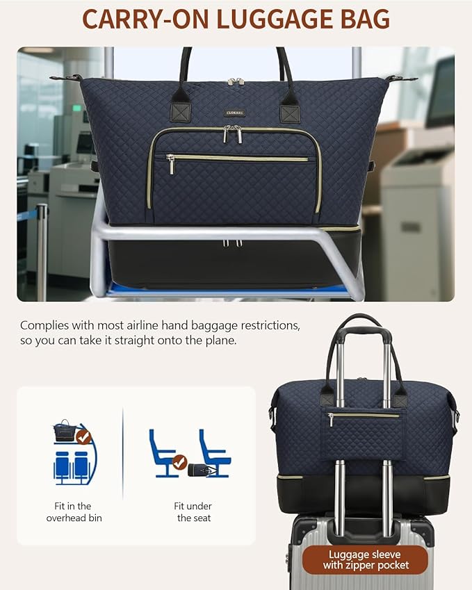 Duffle Bag for Women Travel, Weekender Bag Overnight Bag with Shoe Compartment, Carry on Bag with Crossbody Purse for Over Night, Weekend, Yoga, Gym, Business Trips, Hospital, Navy Black