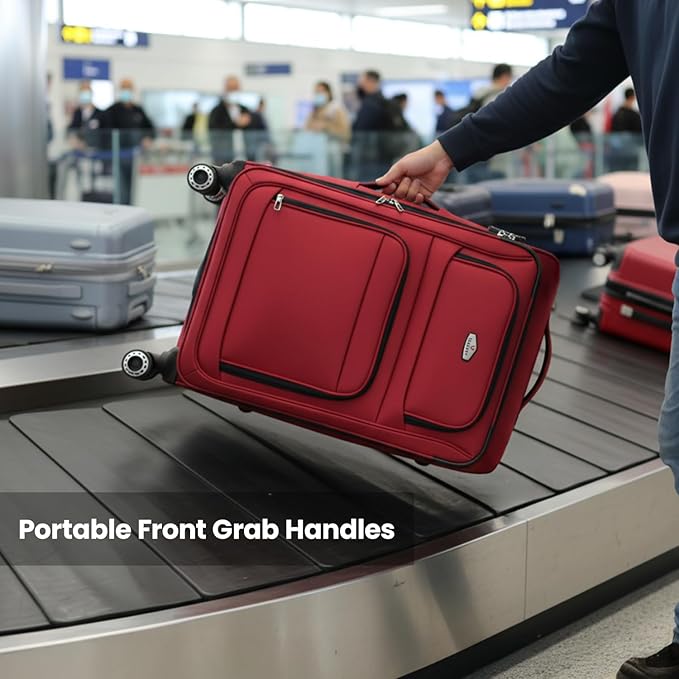 Softside Luggage Sets 3 Piece,Expandable Lightweight Durable Suitcase Sets Double Spinner Wheels w/Combination LOCK （20''/26''/30''）#Red