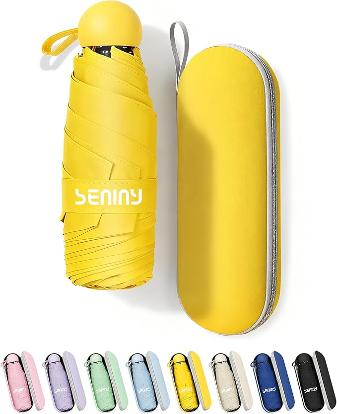 Seniny Mini Portable Travel Umbrella with Case - Compact Umbrellas for Rain & Sun UV Protection for Backpack Pocket, Lightweight Folding Small Umbrella, Tiny Purse Size UV Blocker for Kids Women Girls