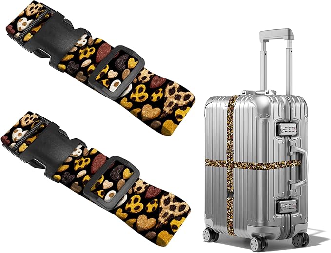 Nuxovilar Luggage Straps of 2 Set Leopard Print Hearts Pattern, 1.96x90.5 inches - Luggage Straps for Suitcases, Great for Travel, Romantic Trips, Daily Use