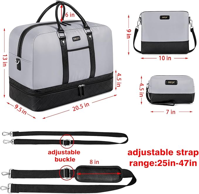 Weekender Bag for Women, Large Overnight Bag Canvas Travel Duffel Bag Carry On Tote with Shoe Compartment 21" 3Pcs Set