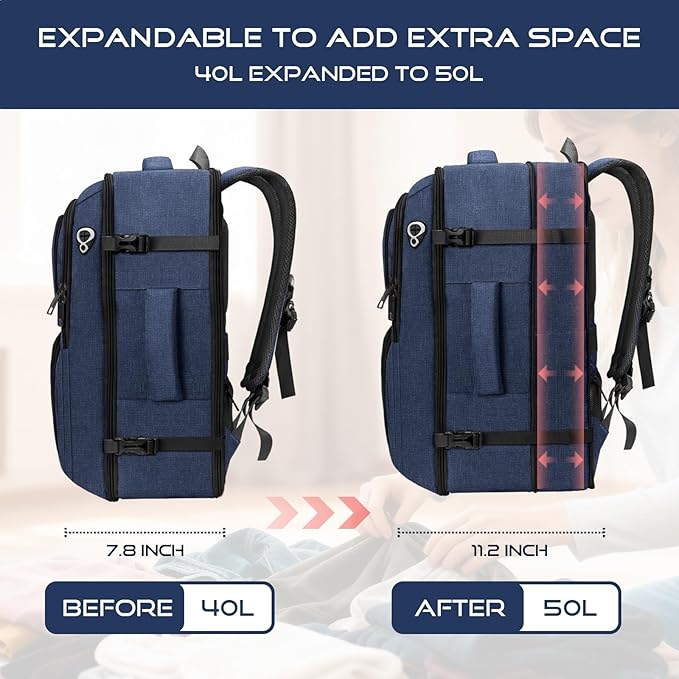 Travel Backpack for Men, Expanable Carry on Luggage Backpack, TSA 17.3 inch Laptop Bag Flight Approved, Lightweight Business Luggage Bag, Travel Gifts for Men Women, Blue