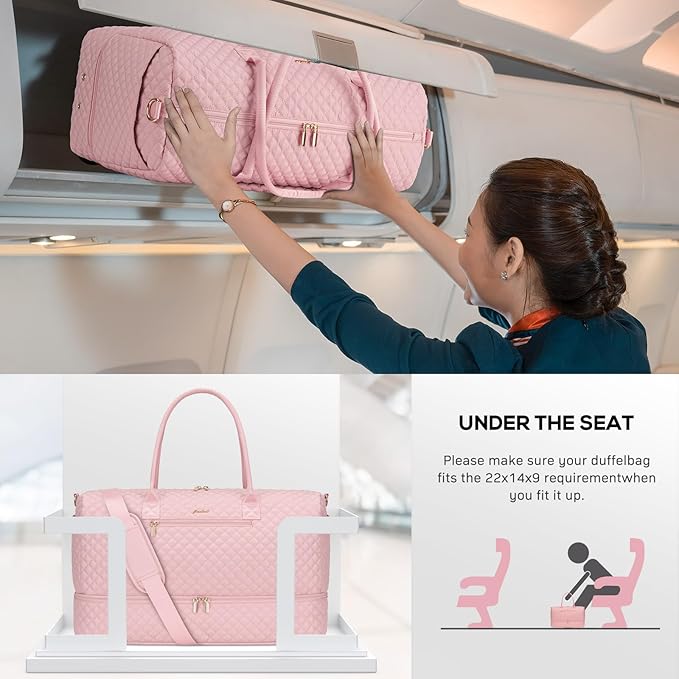 Travel Weekender Bags for Women - Large Duffle Bag with Shoe Compartment Carry On Overnight Bag with Toiletry Bag Pink Duffel Bags with Wet Pocket for Gym Hospital Bags for Labor and Delivery