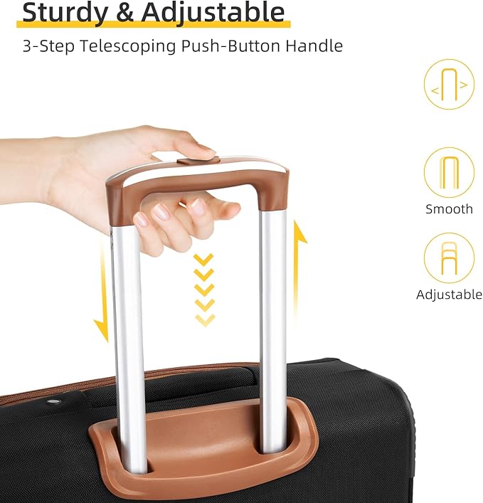 LARVENDER Luggage Sets 5 Piece Softside Expandable Suitcases Set with Spinner Wheels TSA Lock, Lightweight Soft Shell Rolling Travel Luggage Set Clearance for Men and Women, Black Brown