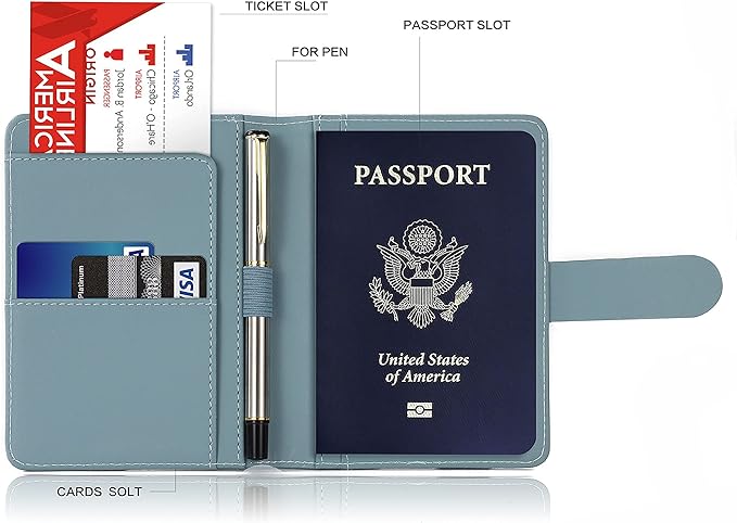 Melsbrinna Premium Leather Passport Holder Covers Case, Waterproof Rfid Blocking Travel Wallet Passport Holder with Pen Holder, Cute Passport Book for Women/Men