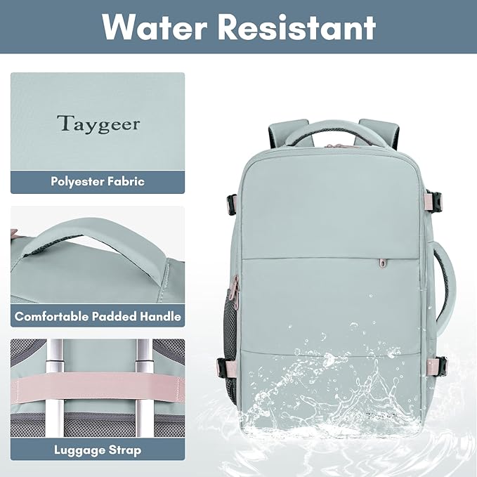 Taygeer Carry On Backpack for Women, TSA Approved Underseat Personal Item with 17.3 inch Laptop Compartment, Cute Daypack for Hiking Outdoor Weekend, Travel Backpack with Multiple Pockets, Powder Blue