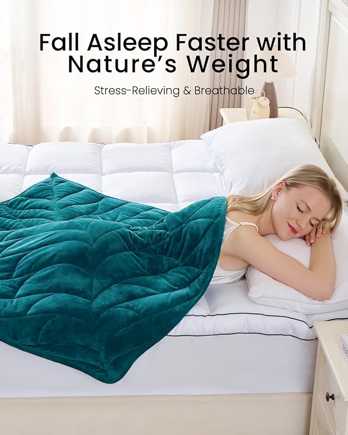 Weighted Lap Blanket 5 lbs 41"×53", Luxury Soft Small Weighted Lap Pad for Adults,Portable Travel Leaf Weighted Throw Blanket for Relaxation, All-Season Use and Machine Washable Light Green