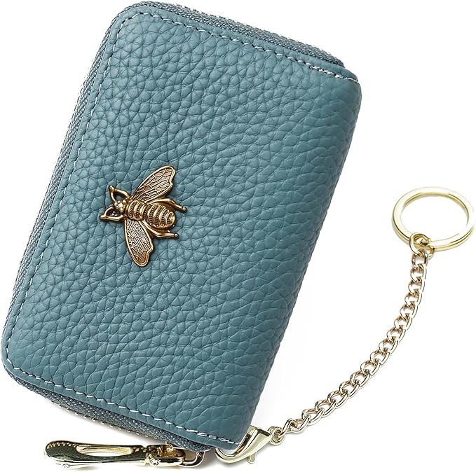 imeetu RFID Credit Card Holder, Small Leather Zipper Card Case Wallet for Women