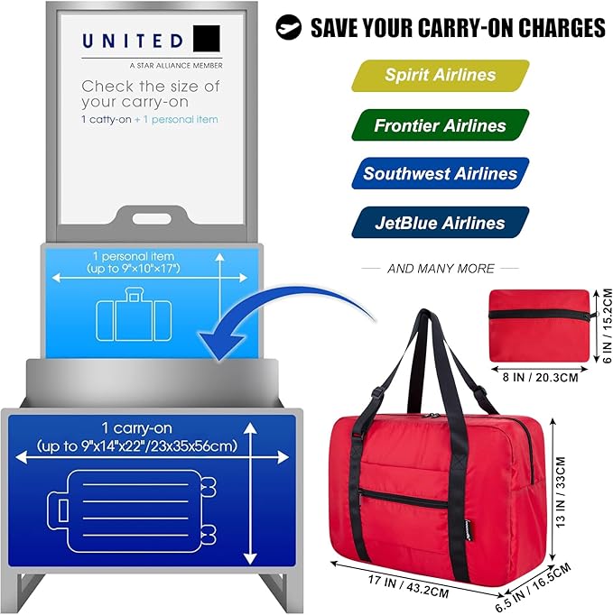Small Duffle Bag for Men Women, Mini Gym Bag Foldable Travel Tote Carry On Luggage with Trolley Sleeve, Red