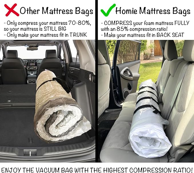 Mattress Vacuum Bag for Moving, Vacuum Seal Mattress Bag for Memory Foam or Inner Spring Mattresses, Compression and Storage for Returns, Leakproof Valve and Double Zip Seal (Twin/Twin-XL)
