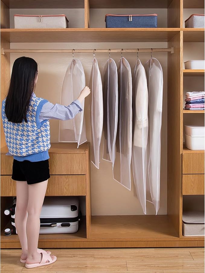 Hanging Garment Bags Hanging Clothes Bags (Set of 12) for Clothes Storage Bag with Zipper for Suit, Sweaters Travel Laundry Wardrobe Closet Garment Dust Cover Bags (White, 24'' x 48'')