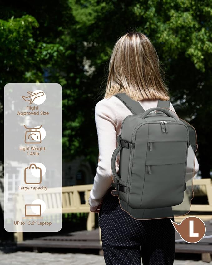 Pritent Travel Backpack for Women Man, Waterproof Personal Item Travel Bag Airline Approved Laptop Backpack Bookbag Weekender bags for Business,Travel, Work Fits 15.6 inch Laptop(Medium,Green)