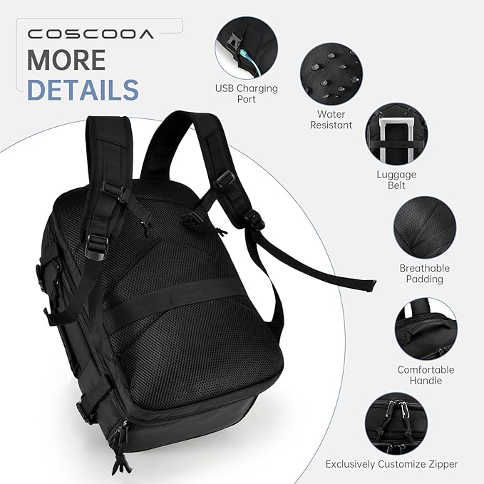 40x30x20cm Travel Bag, Expandable Carry on Travel Backpack 30-35L, 40x30x25cm Personal Item Bag,15.6inch Laptop Backpack with Shoe Compartment and Wet Pockets,Mochila de Viaje