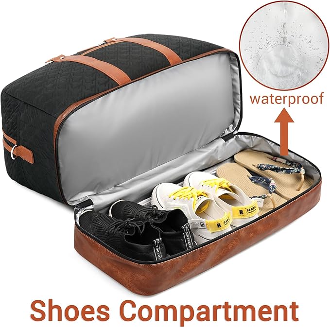 Weekender Bag for Women, Large Overnight Bag Canvas Travel Duffel Bag Carry On Tote with Shoe Compartment 21" 3Pcs Set